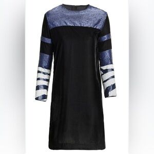 H&M Studio navy beaded sequin velour velvet dress Size 6 embellished Party Gala